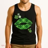 Cute St Patrick's Day Green Plaid Lip Print Tank Top thumb 3