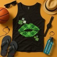 Cute St Patrick's Day Green Plaid Lip Print Tank Top thumb 4