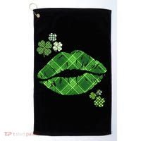 Cute St Patrick's Day Green Plaid Lip Print Golf Towel thumb 0