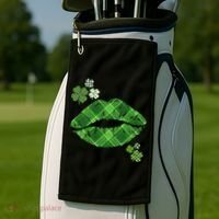 Cute St Patrick's Day Green Plaid Lip Print Golf Towel thumb 2
