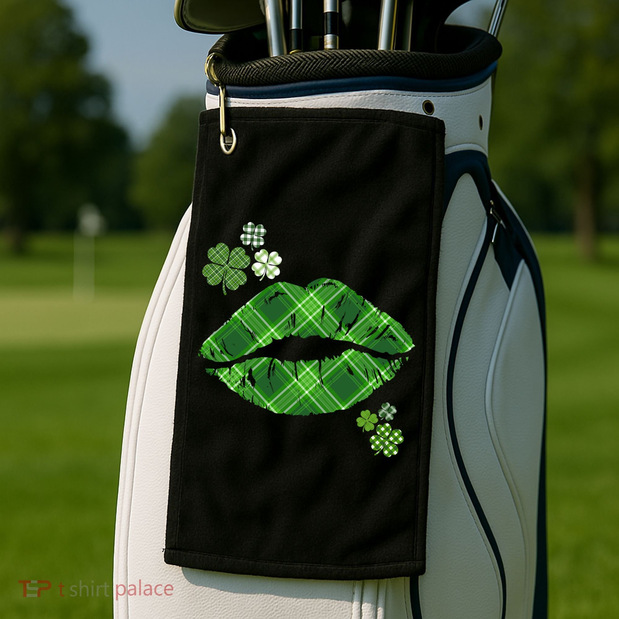 Cute St Patrick's Day Green Plaid Lip Print Golf Towel