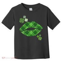 Cute St Patrick's Day Green Plaid Lip Print Toddler T-Shirt thumb 0