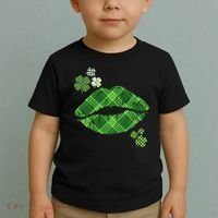 Cute St Patrick's Day Green Plaid Lip Print Toddler T-Shirt thumb 2