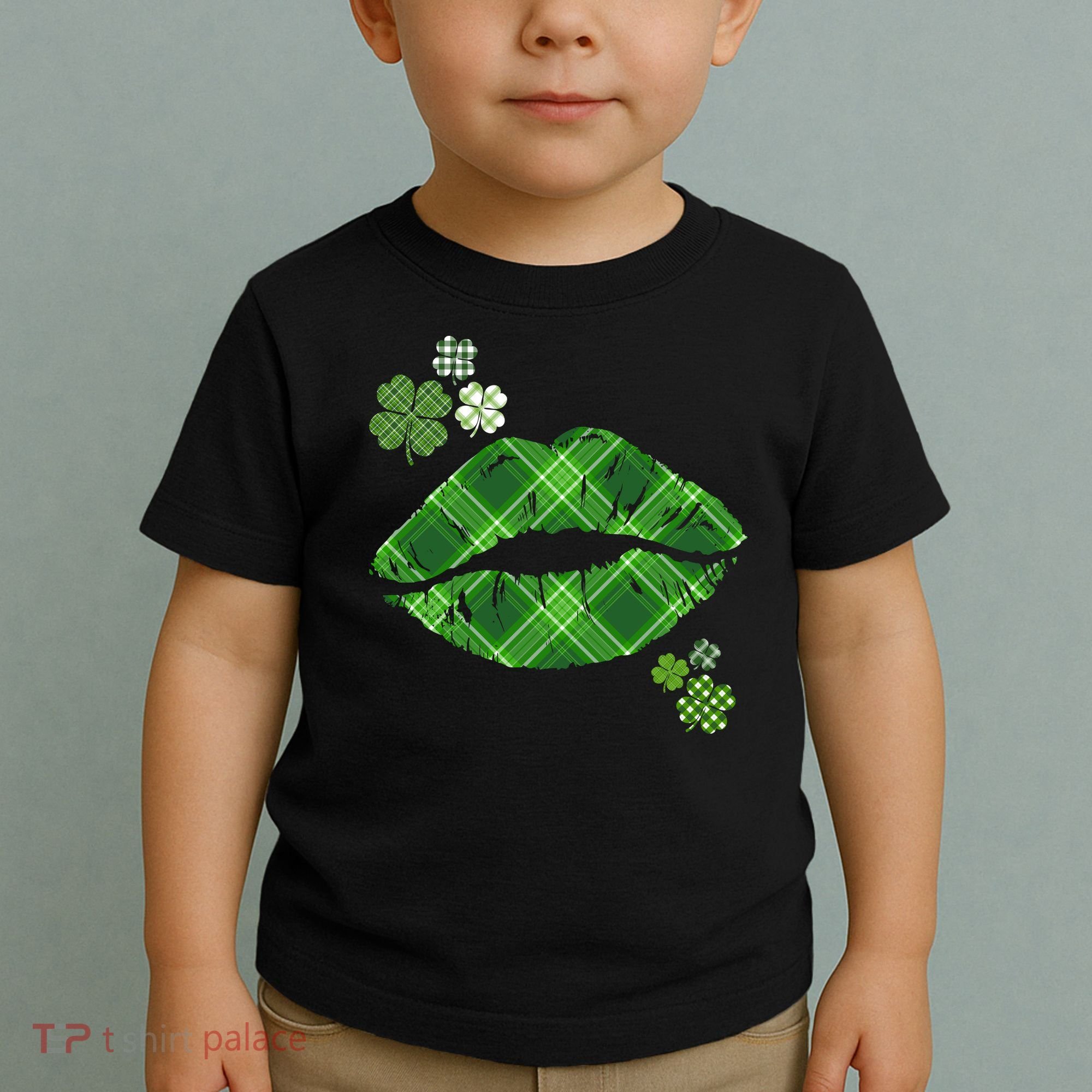 Cute St Patrick's Day Green Plaid Lip Print Toddler T-Shirt
