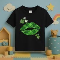 Cute St Patrick's Day Green Plaid Lip Print Toddler T-Shirt thumb 3