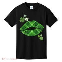 Cute St Patrick's Day Green Plaid Lip Print Kids T-Shirt thumb 0