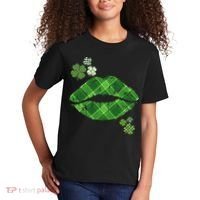 Cute St Patrick's Day Green Plaid Lip Print Kids T-Shirt thumb 2