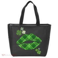 Cute St Patrick's Day Green Plaid Lip Print Tote Bag thumb 0