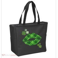 Cute St Patrick's Day Green Plaid Lip Print Tote Bag thumb 2
