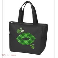 Cute St Patrick's Day Green Plaid Lip Print Tote Bag thumb 3