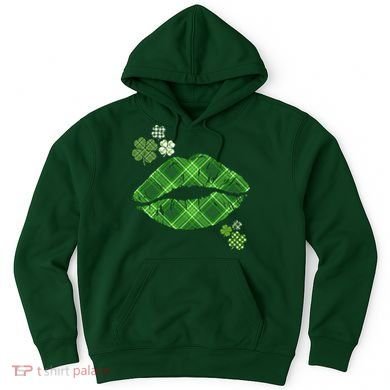 Cute St Patrick's Day Green Plaid Lip Print Hoodie