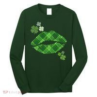 Cute St Patrick's Day Green Plaid Lip Print Long Sleeve Shirt thumb 0