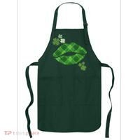 Cute St Patrick's Day Green Plaid Lip Print Apron thumb 0
