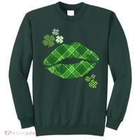 Cute St Patrick's Day Green Plaid Lip Print Sweatshirt thumb 0