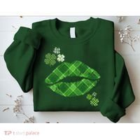 Cute St Patrick's Day Green Plaid Lip Print Sweatshirt thumb 2