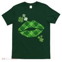 Cute St Patrick's Day Green Plaid Lip Print T-Shirt thumb 0