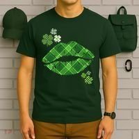 Cute St Patrick's Day Green Plaid Lip Print T-Shirt thumb 6