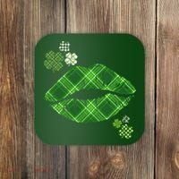 Cute St Patrick's Day Green Plaid Lip Print Coaster thumb 0