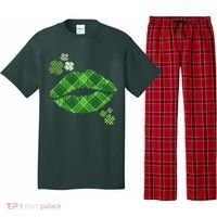 Cute St Patrick's Day Green Plaid Lip Print Pajama Set thumb 0