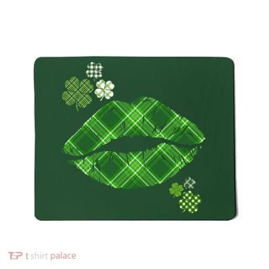 Cute St Patrick's Day Green Plaid Lip Print Mousepad