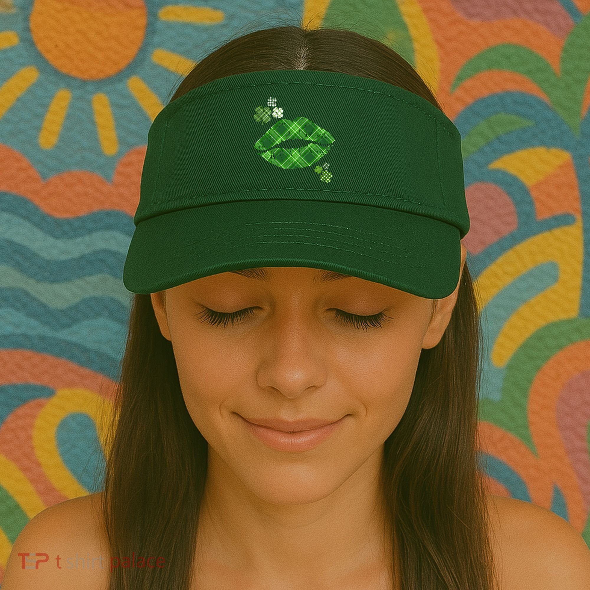 Cute St Patrick's Day Green Plaid Lip Print Visor