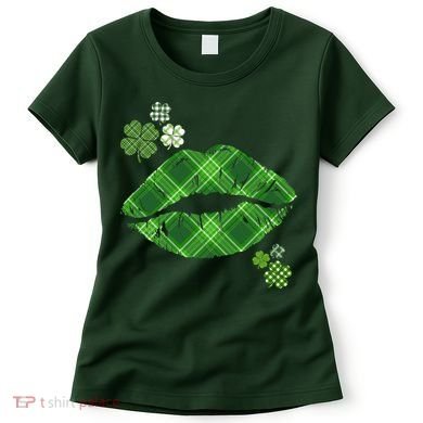 Cute St Patrick's Day Green Plaid Lip Print Women's T-Shirt