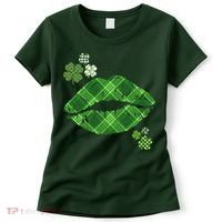 Cute St Patrick's Day Green Plaid Lip Print Women's T-Shirt thumb 0