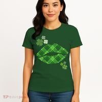Cute St Patrick's Day Green Plaid Lip Print Women's T-Shirt thumb 4