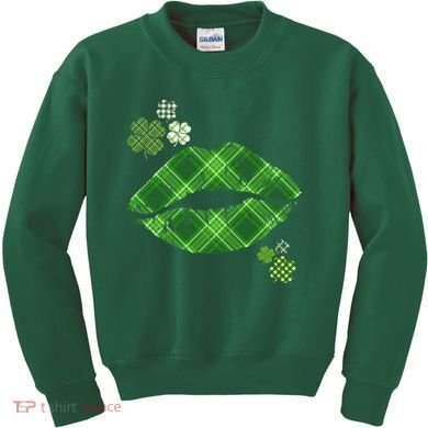 Cute St Patrick's Day Green Plaid Lip Print Kids Sweatshirt