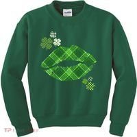 Cute St Patrick's Day Green Plaid Lip Print Kids Sweatshirt thumb 0
