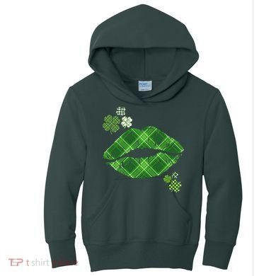 Cute St Patrick's Day Green Plaid Lip Print Kids Hoodie