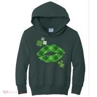 Cute St Patrick's Day Green Plaid Lip Print Kids Hoodie thumb 0