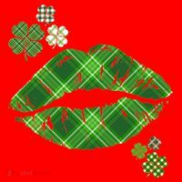 Cute St Patrick's Day Green Plaid Lip Print Santa Hat thumb 1