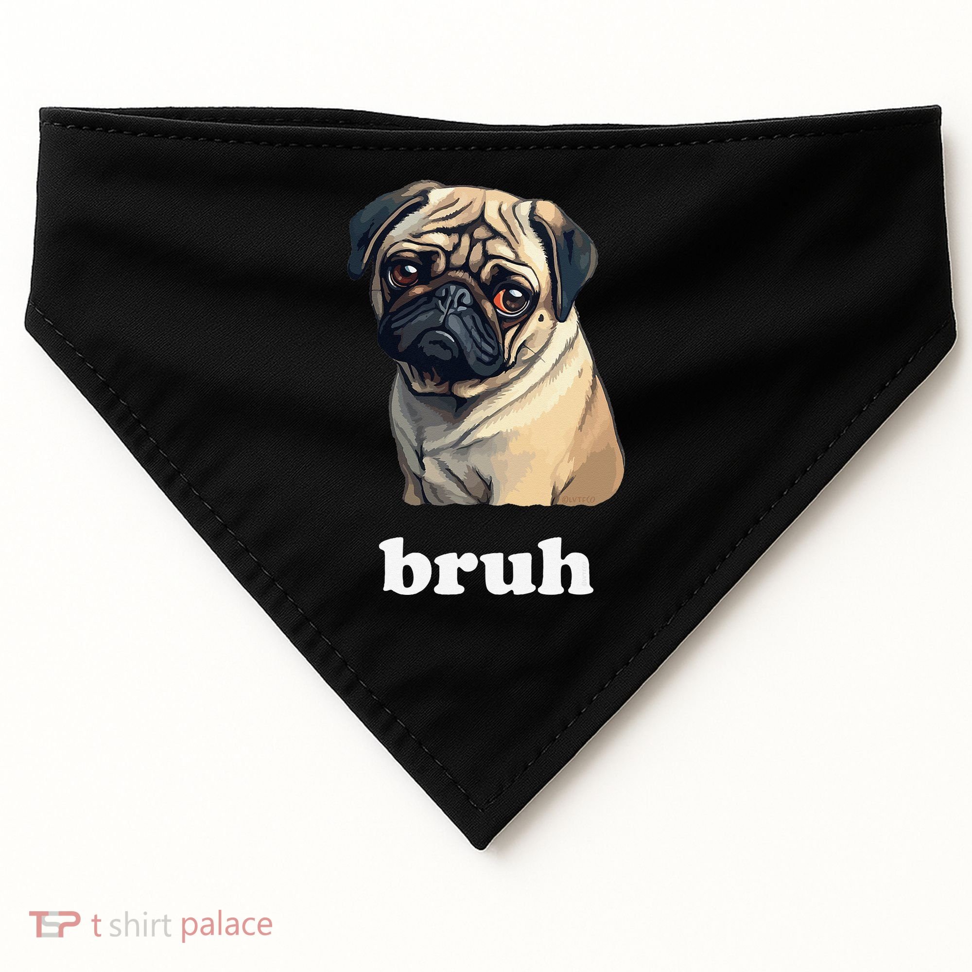 Cute Suspicious Pug says Bruh Funny Dog USA-Made Doggie Bandana
