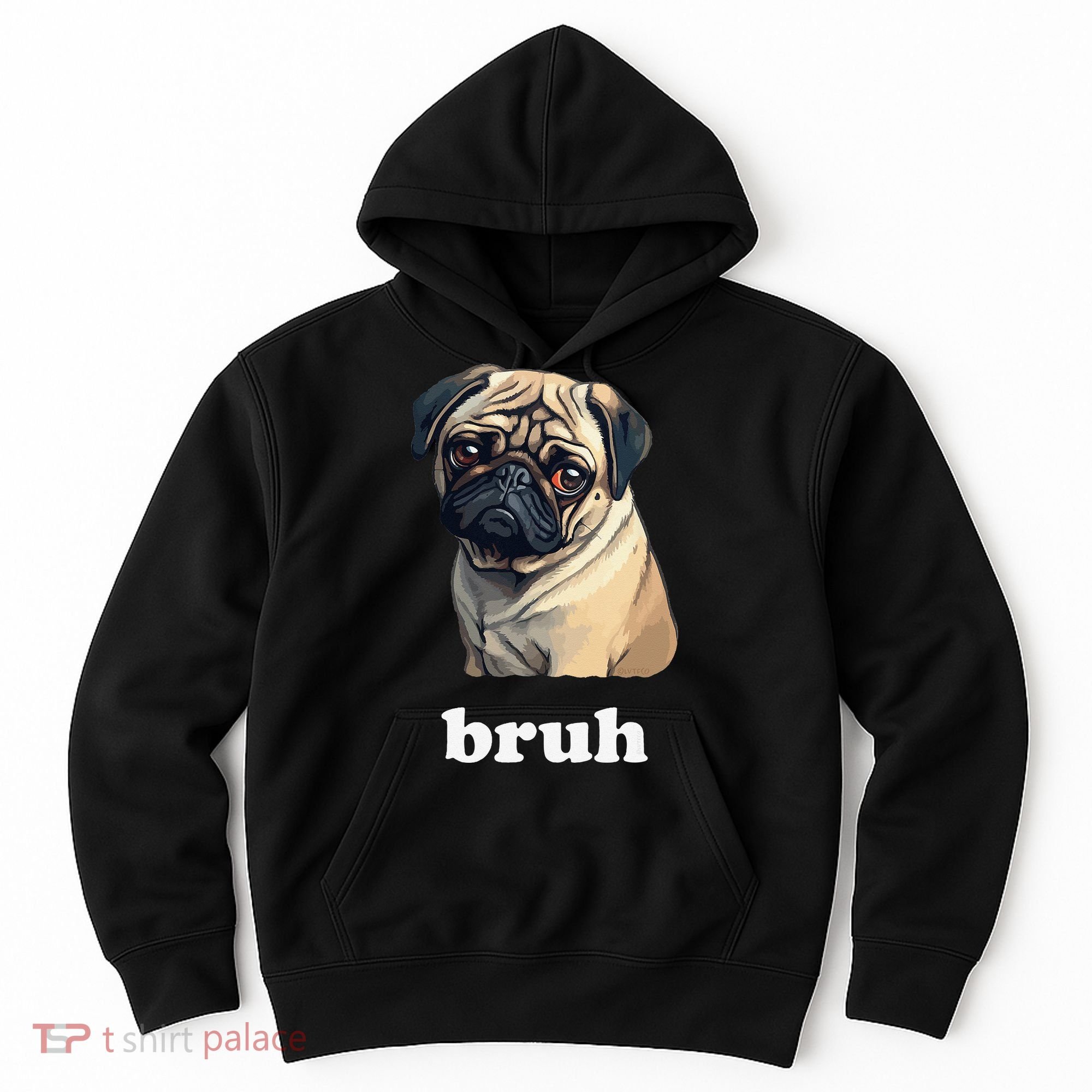 Cute Suspicious Pug says Bruh Funny Dog Hoodie