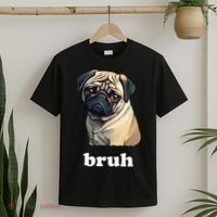 Cute Suspicious Pug says Bruh Funny Dog T-Shirt thumb 2