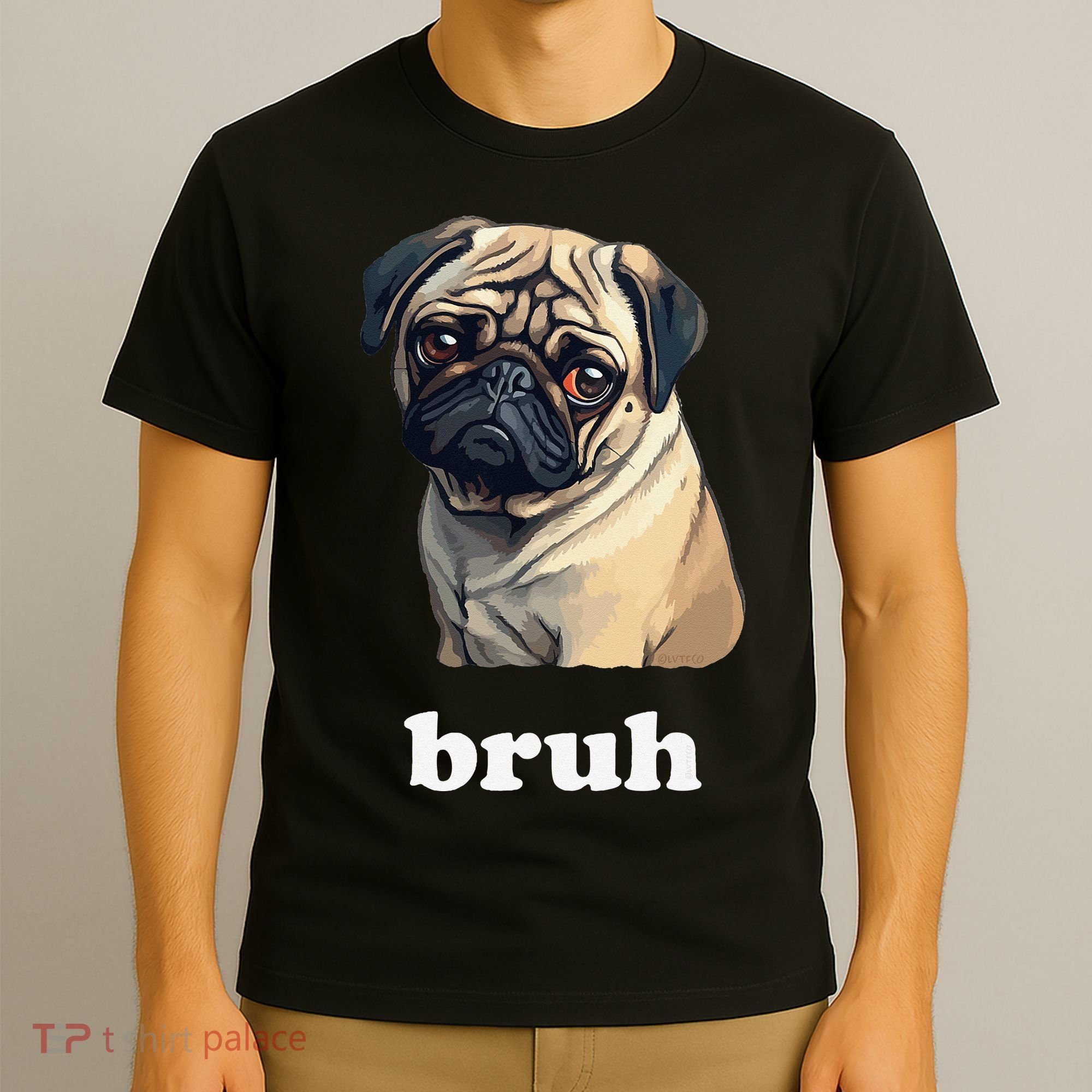 Cute Suspicious Pug says Bruh Funny Dog T-Shirt