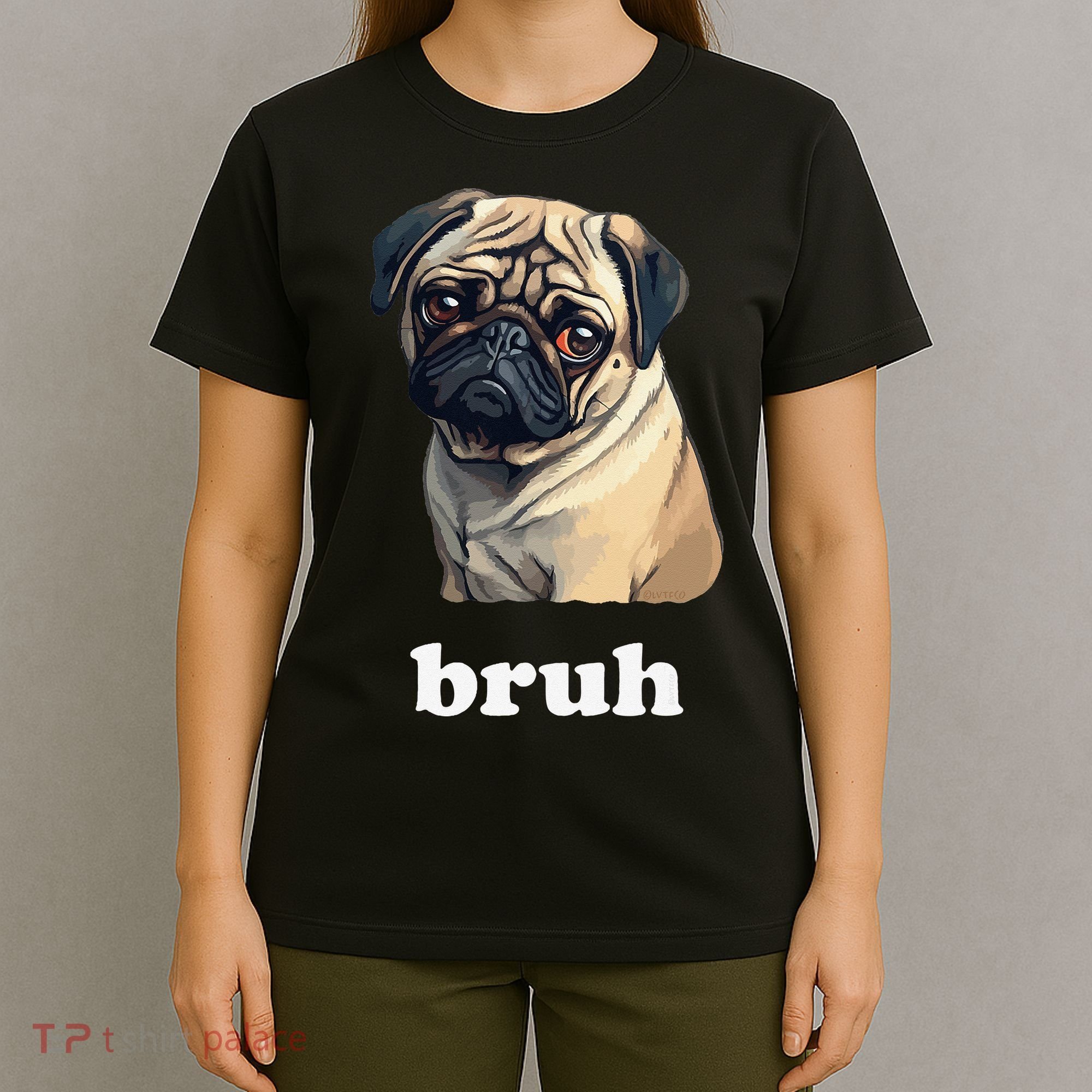 Cute Suspicious Pug says Bruh Funny Dog T-Shirt