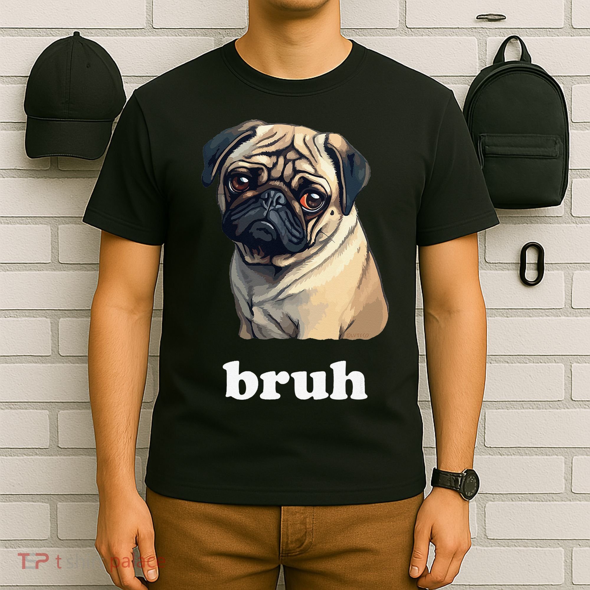 Cute Suspicious Pug says Bruh Funny Dog T-Shirt