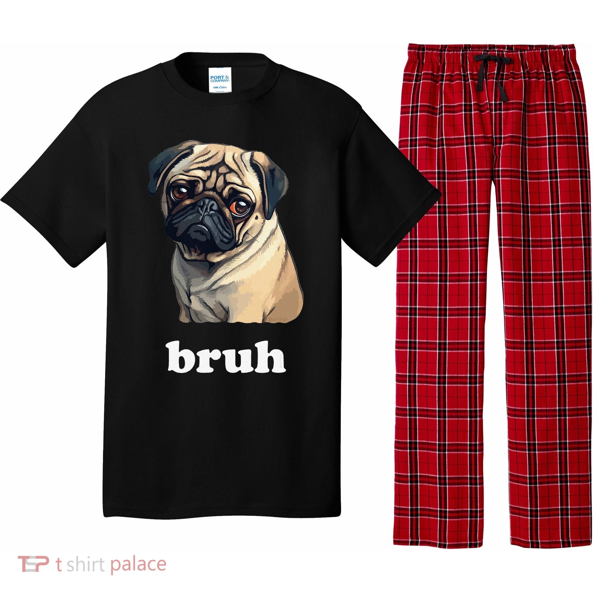 Cute Suspicious Pug says Bruh Funny Dog Pajama Set