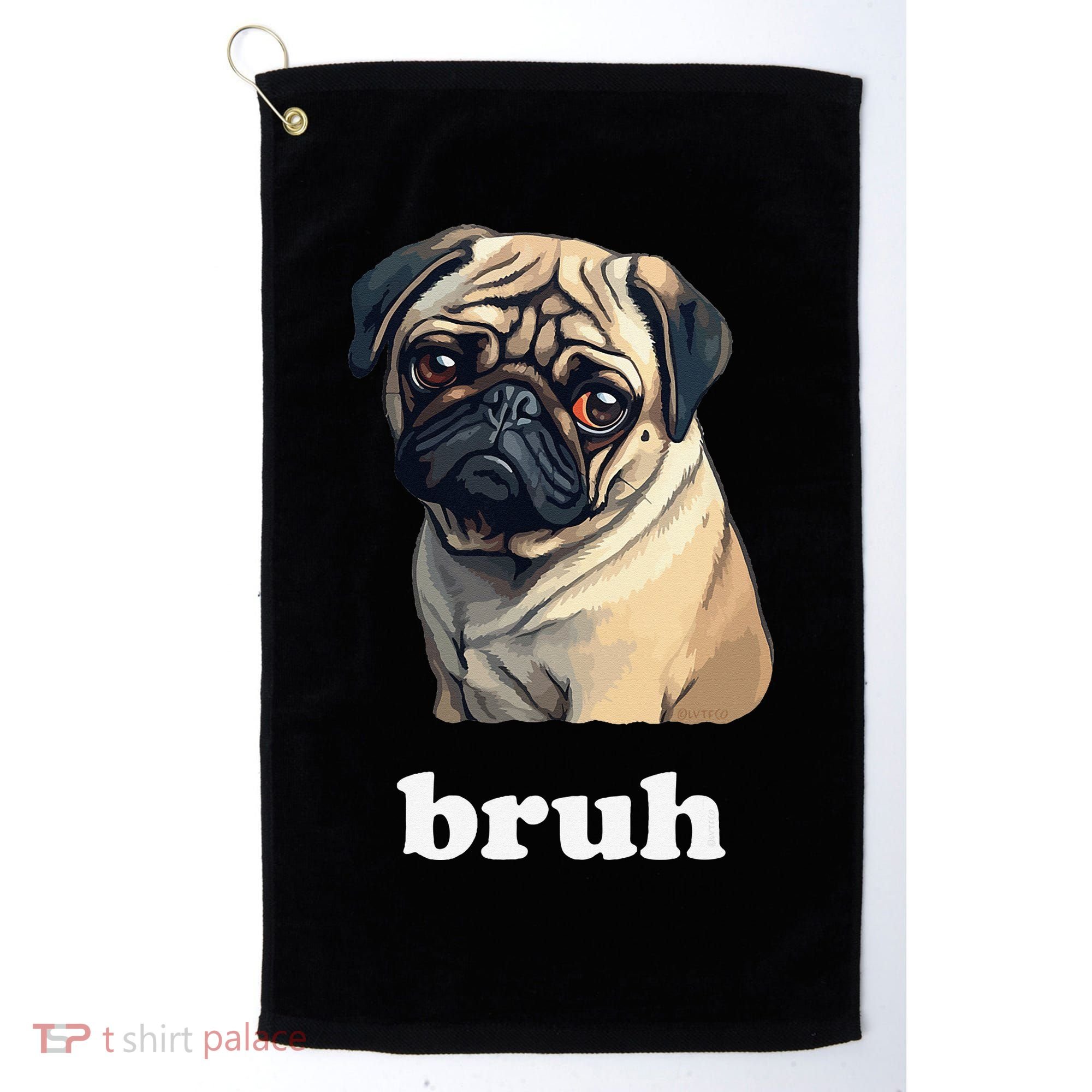 Cute Suspicious Pug says Bruh Funny Dog Golf Towel