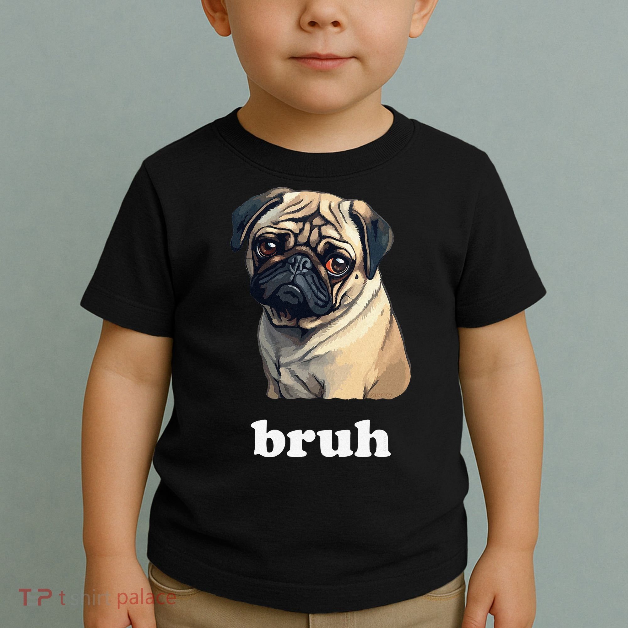 Cute Suspicious Pug says Bruh Funny Dog Toddler T-Shirt