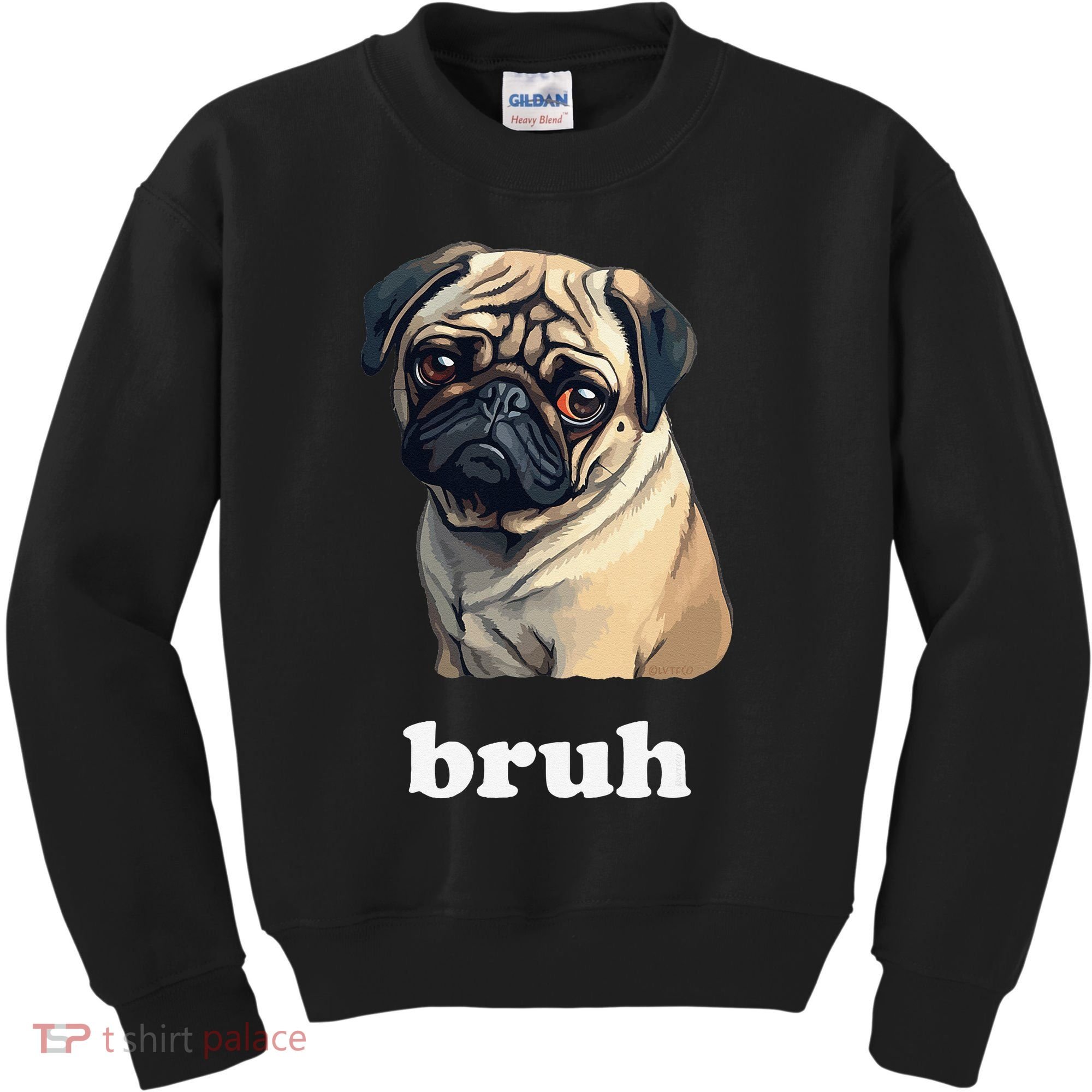 Cute Suspicious Pug says Bruh Funny Dog Kids Sweatshirt