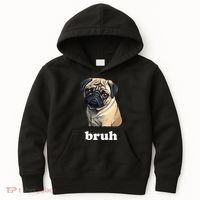 Cute Suspicious Pug says Bruh Funny Dog Kids Hoodie thumb 0