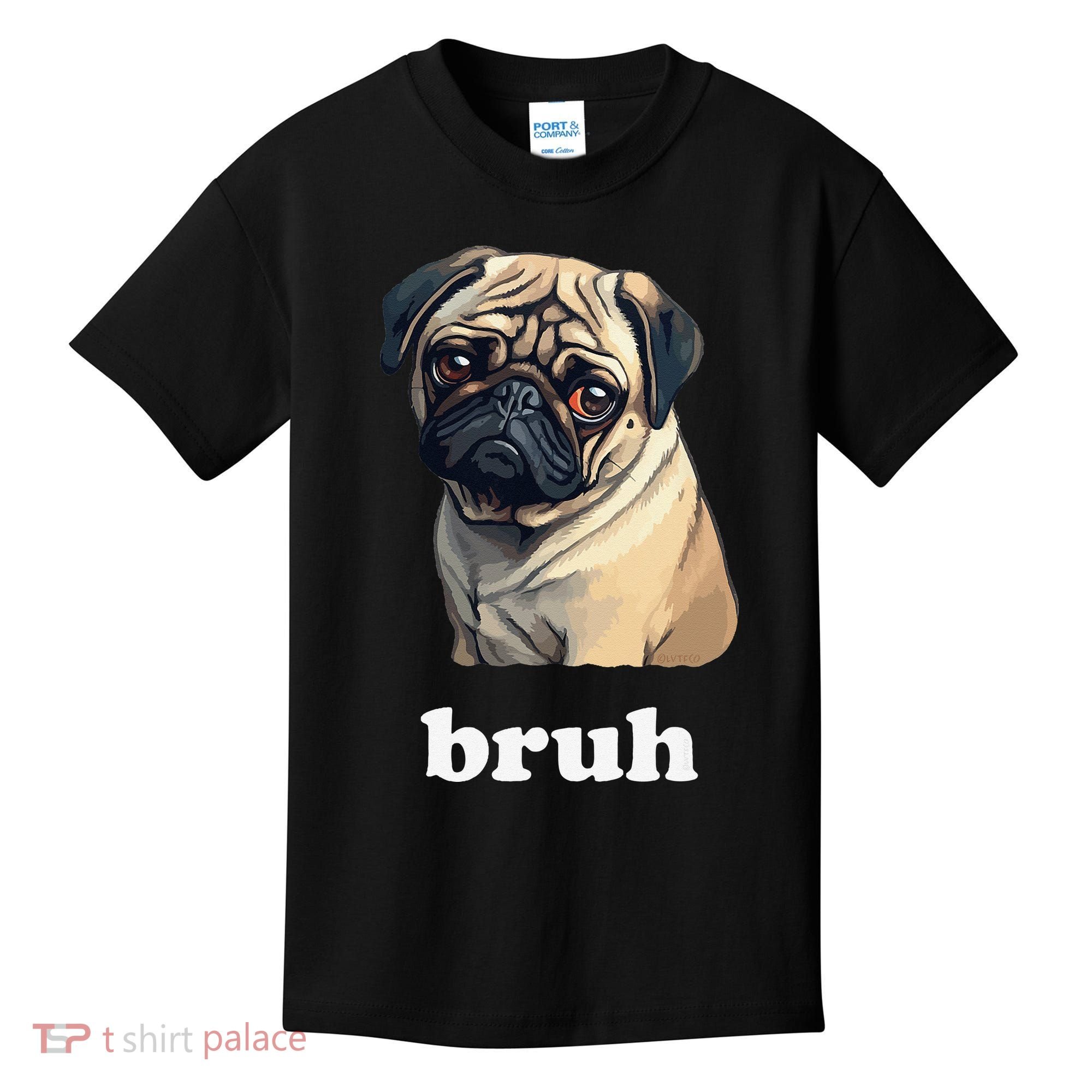 Cute Suspicious Pug says Bruh Funny Dog Kids T-Shirt