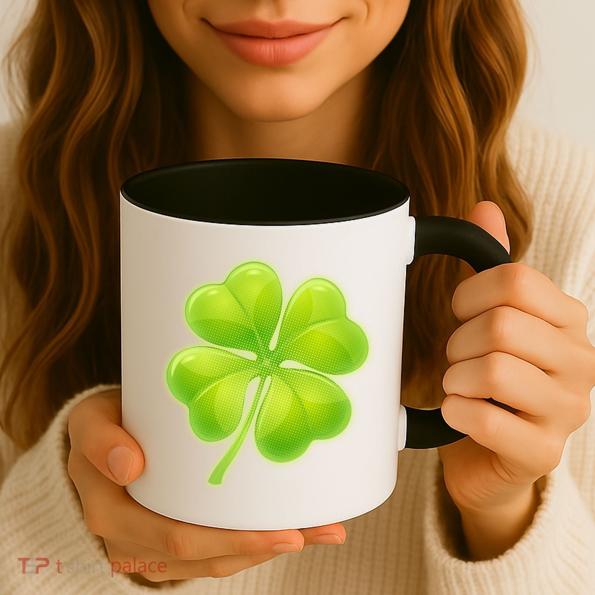 Cute St Patricks Day Lucky Glowing Shamrock Clover Coffee Mug