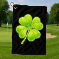 Cute St Patricks Day Lucky Glowing Shamrock Clover Golf Towel thumb 1