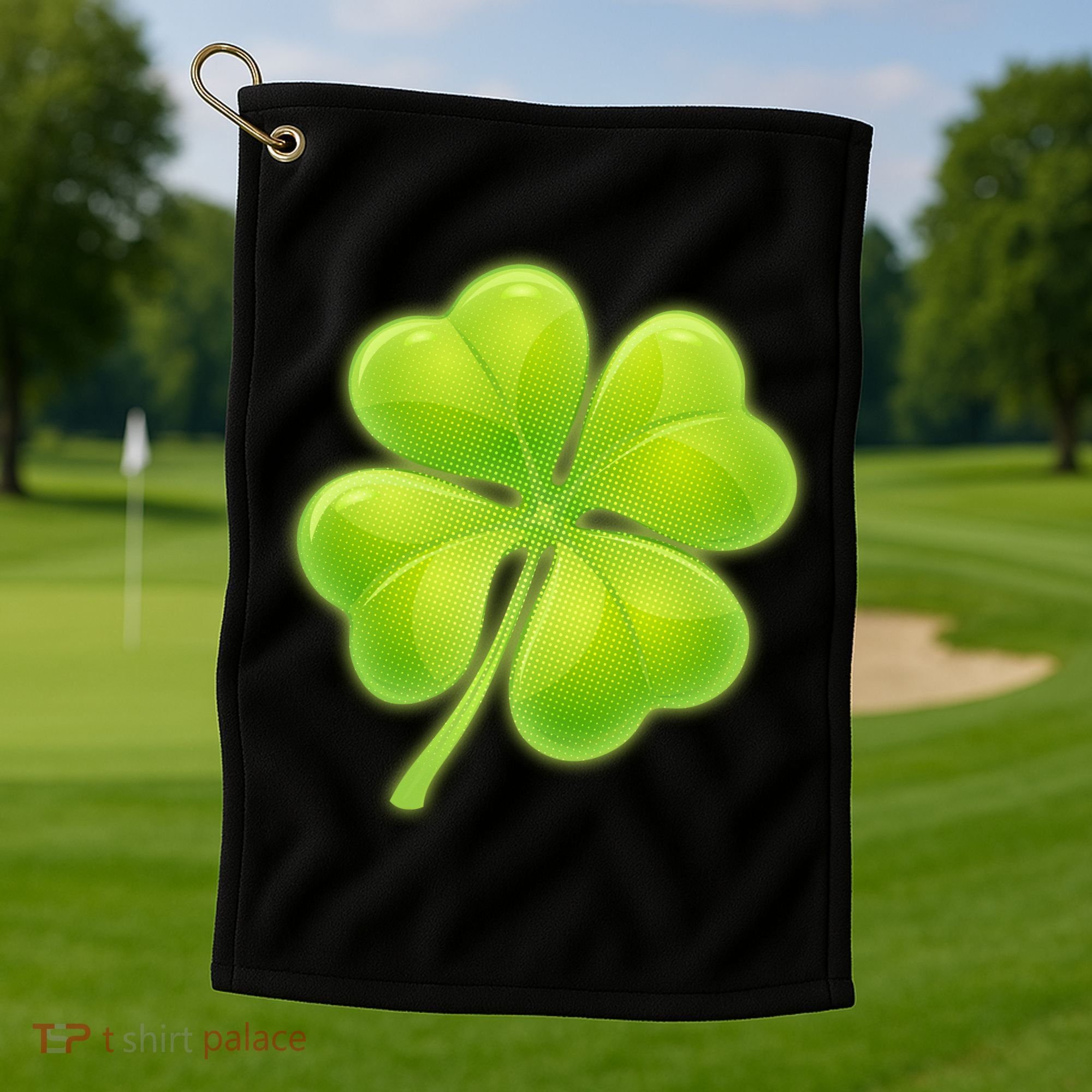 Cute St Patricks Day Lucky Glowing Shamrock Clover Golf Towel