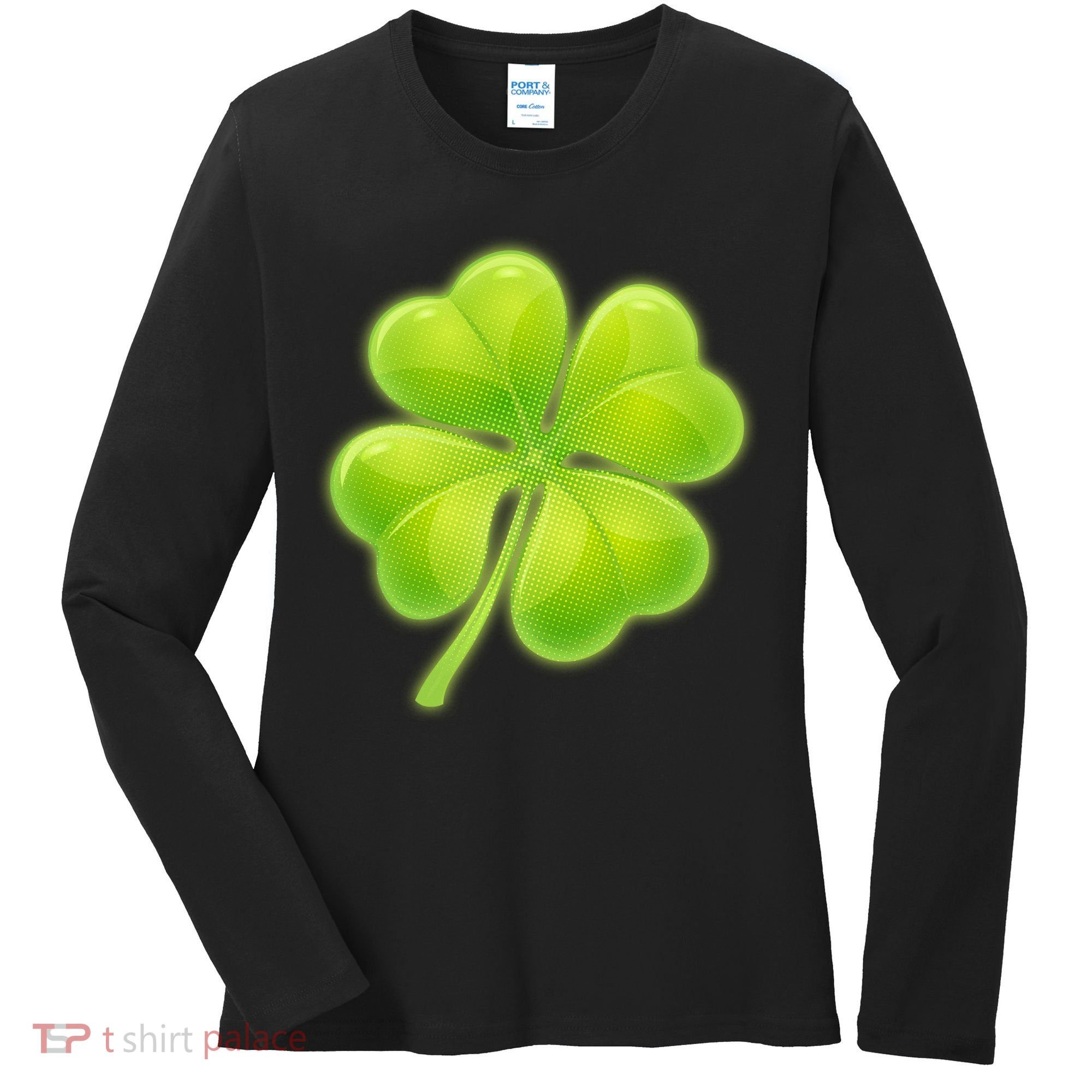 Cute St Patricks Day Lucky Glowing Shamrock Clover Women's Long Sleeve Shirt