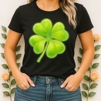 Cute St Patricks Day Lucky Glowing Shamrock Clover Women's T-Shirt thumb 2